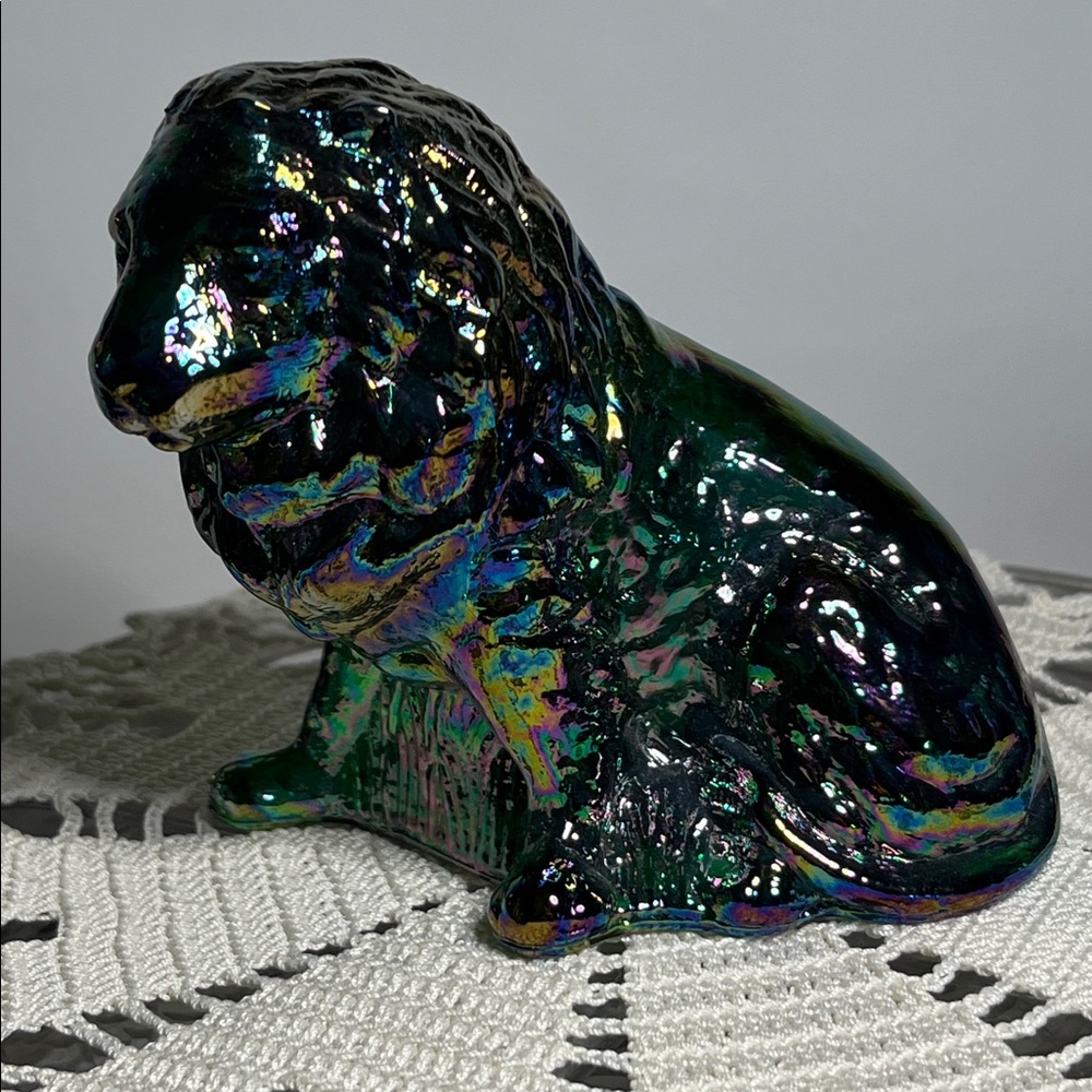 Vintage Mosser Glass Emerald Green Carnival Iridized Lion Figurine Paperweight - Picture 10 of 14